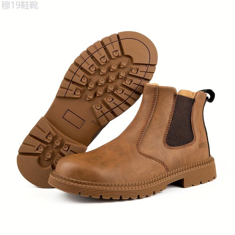 Men's Chelsea Work Boots, Steel Toe Anti-smash Casual Boots For Outdoor Activities Boy Walking Shoes