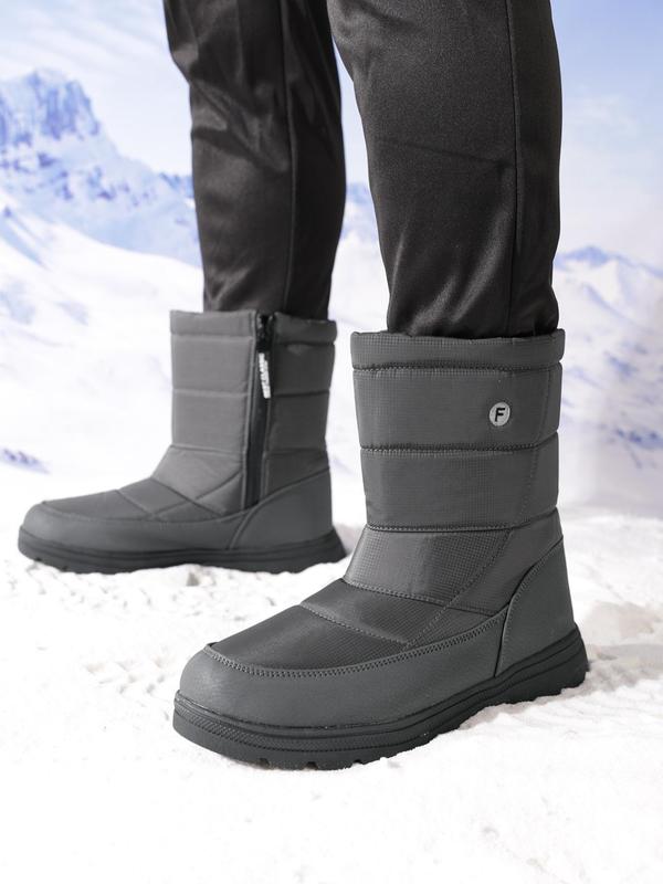 Men's Solid Zipper Fly Waterproof Snow Boots, Warm & Non-slip Outdoor Thermal Lined Snow Boots, Sports Outdoor Shoes for Fall & Winter