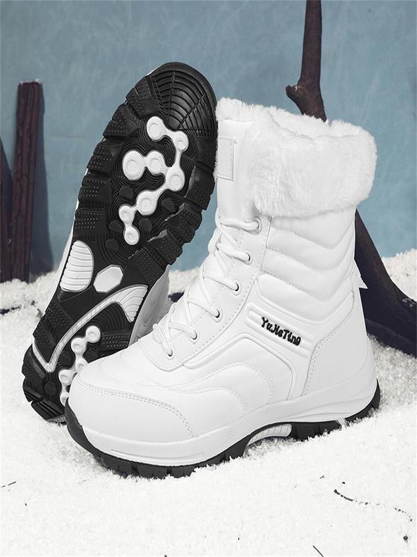 Men's Letter Print Warm Snow Boots, Casual Sporty Thickened Non-slip Outdoor Snow Boots, Warm Shoes for Outdoor Activities