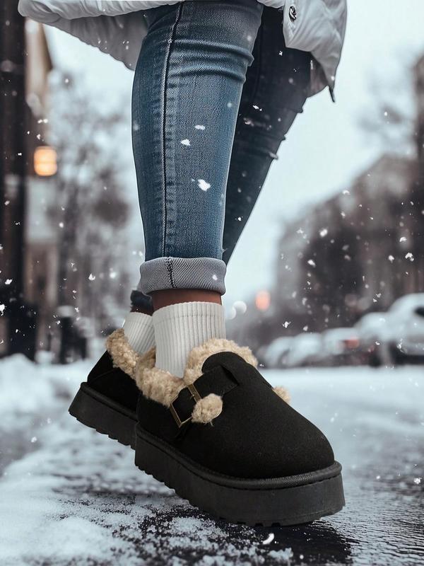 Women's Fashionable Solid Color Fluffy Lined Short Boots, Boots for Fall 2024, Casual Comfortable Warm Ankle Boots for Winter, Female All-match Round Toe Shoes for Daily Wear, Birthday Gift for Her