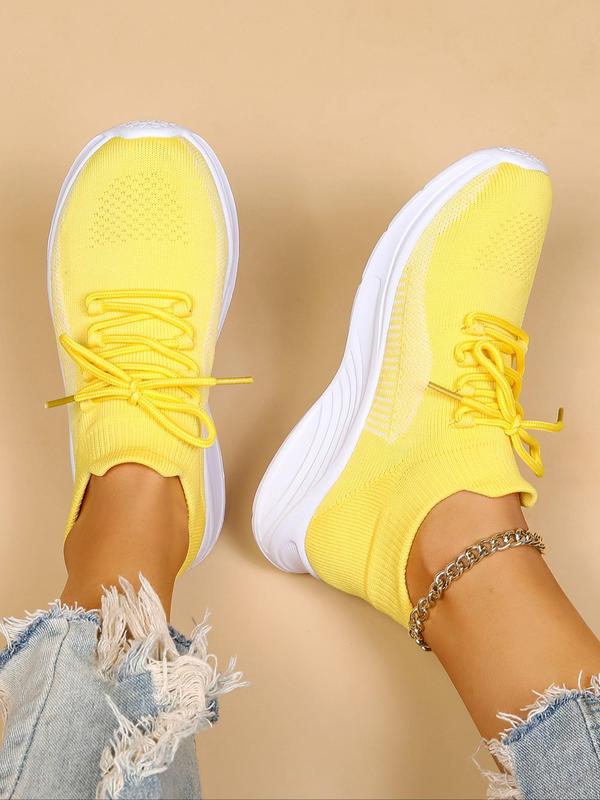 Summer Fashionable Lace up Low Top Sneakers, Casual Flyknit Breathable Lightweight Sports Running Shoes for Daily Wear