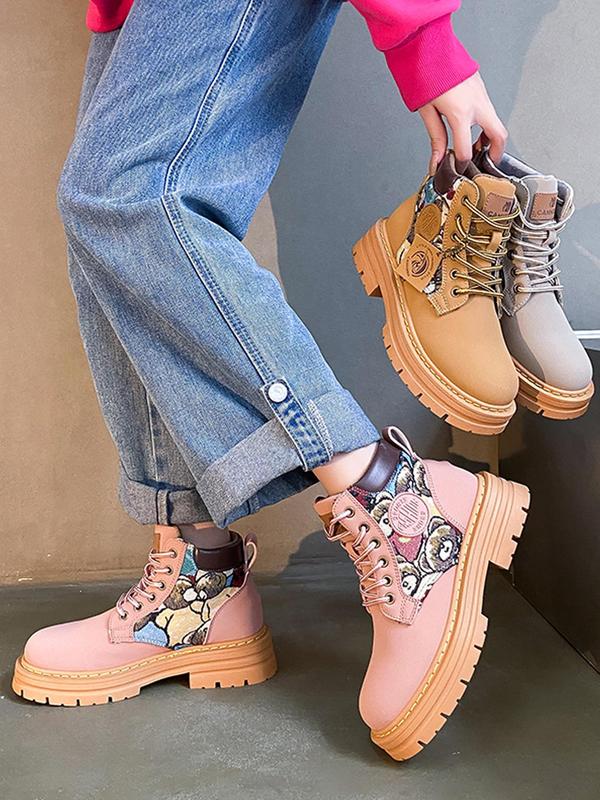 Women's Fashionable Lace Up Ankle Boots, Casual Comfortable Round Toe Boots for Women & Girls, Female All-match Trendy Shoes for Daily Wear