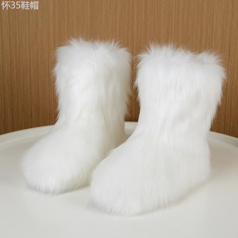 Cozy Faux Fur High-Top Boots - Soft Plush Lined, Warm, Comfortable, Fuzzy, Snow-Ready, Y2k-Inspired Winter Boots for Women - Perfect for Cold Weather, Casual Outings, and Trendy Fashion Statements Girl Footwear Shoe Walking Shoes Insole Plat Pl  Bota