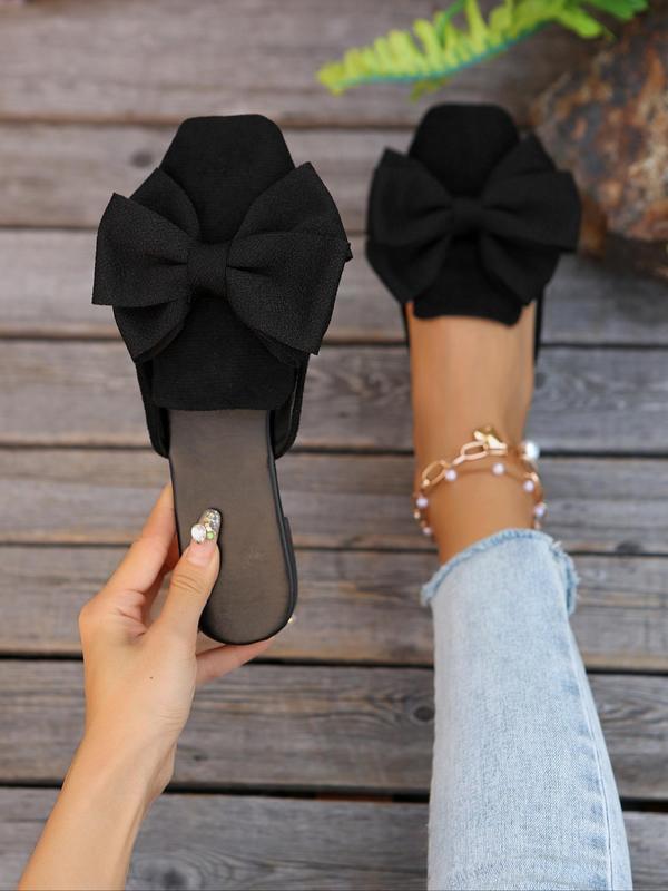 Women's Fashionable Bowknot Design Mule Flats, Casual Comfortable Square Toe Flat Shoes for Daily Wear, Lightweight Breathable Shoes for All Seasons