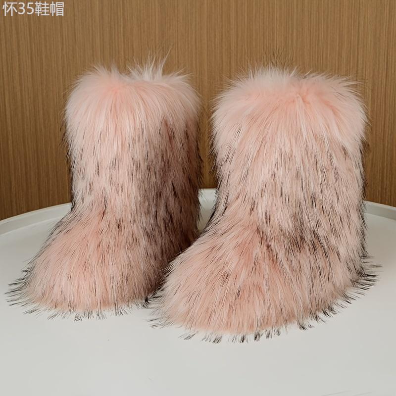 Cozy Faux Fur High-Top Boots - Soft Plush Lined, Warm, Comfortable, Fuzzy, Snow-Ready, Y2k-Inspired Winter Boots for Women - Perfect for Cold Weather, Casual Outings, and Trendy Fashion Statements Girl Footwear Shoe Walking Shoes Insole Plat Pl  Bota