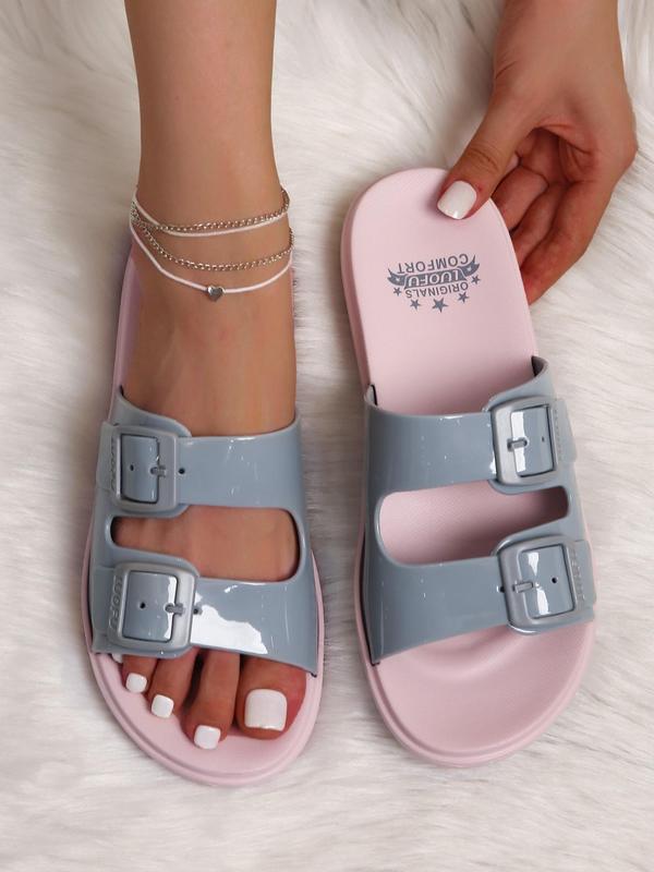 Women's Fashion Double Strap Slides for Gift, Casual  Two Strap Sandals, Comfortable Home Sandals, Summer 2024 Outdoor Beach Shoes, Popular Summer Sandals for Women & Girls