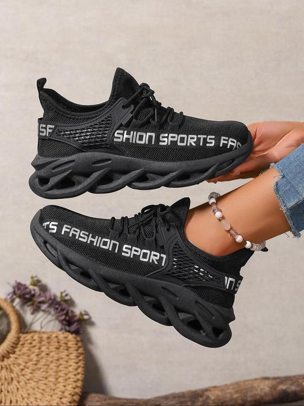 Women's Lace Up Mesh Blade Sole Low Top Sneakers, Casual Sporty Breathable Comfortable Letter Print Non-slip Running Shoes, Fashionable Sneakers for Daily Wear, Fall Shoes