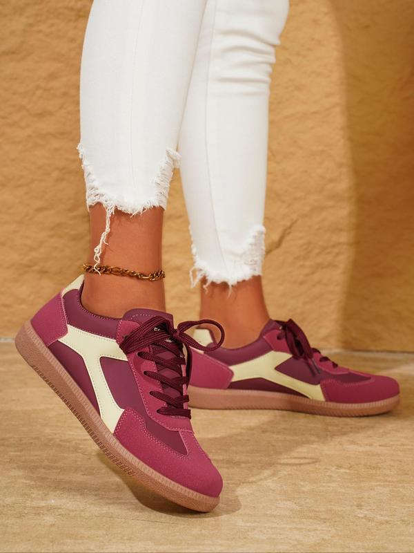 Women's Fashionable Colorblock Lace Up Low Top Sneakers, Casual Comfortable Round Toe Sports Shoes for Daily Wear, Female All-match Casual Sneakers for Daily Wear