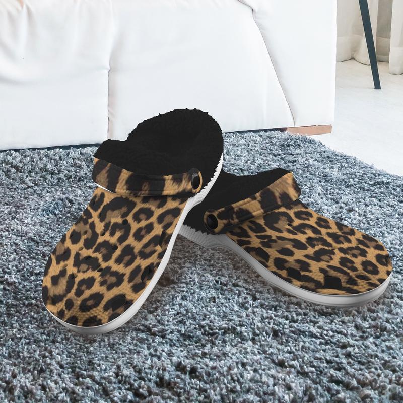 Sherpa Fleece Fur Lined Animal Print Clogs