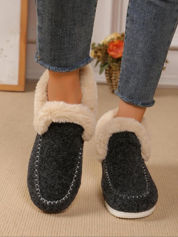 Women's Fashionable Contrast Faux Fur Design Slip on Shoes, Patchwork Detail Warm Shoes for Fall & Winter, Female All-match Trendy Shoes for Daily Wear