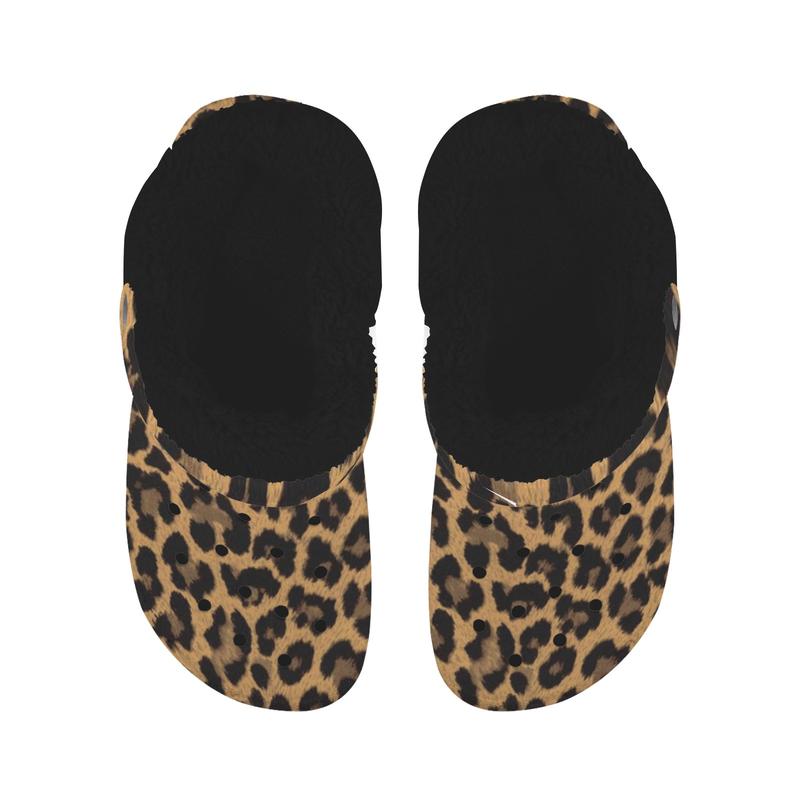 Sherpa Fleece Fur Lined Animal Print Clogs