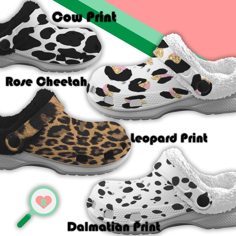 Sherpa Fleece Fur Lined Animal Print Clogs