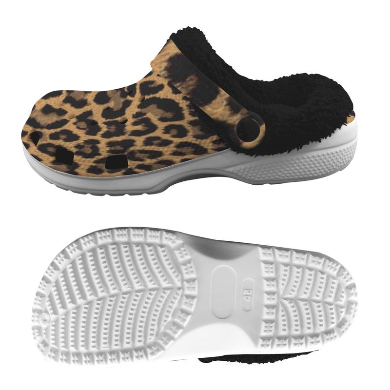 Sherpa Fleece Fur Lined Animal Print Clogs