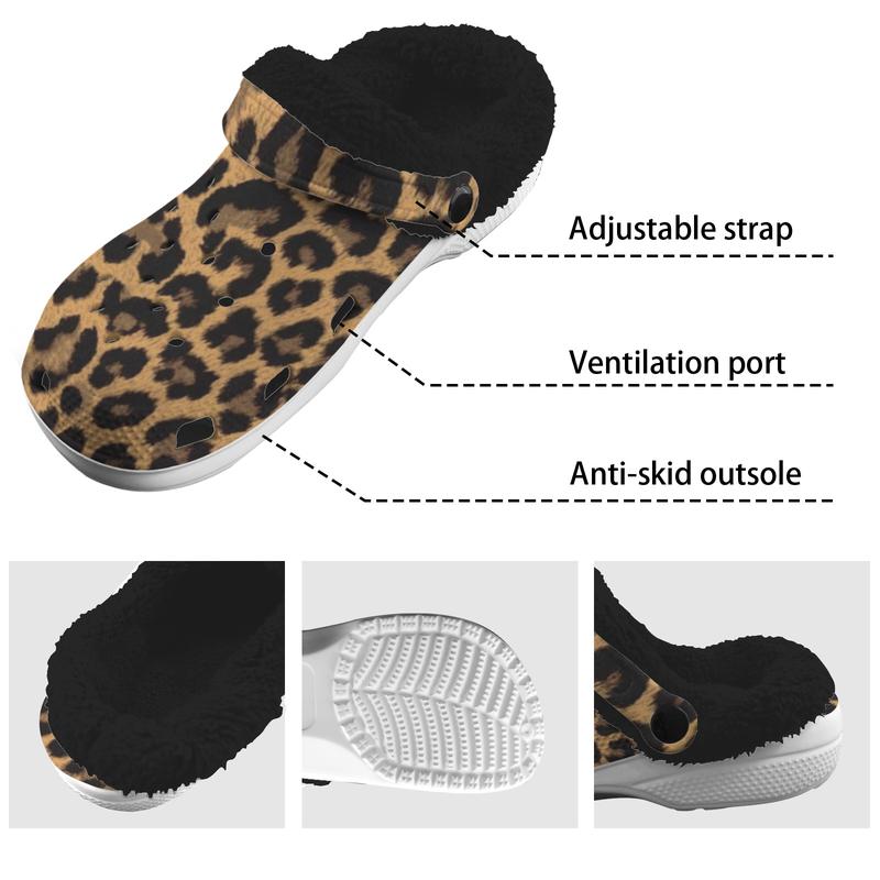 Sherpa Fleece Fur Lined Animal Print Clogs