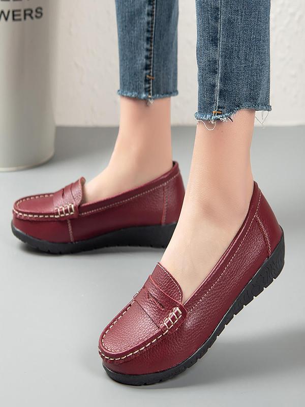 Women's Casual Solid Color Round Toe Slip on Flats, Patched Design Soft-soled Beanie Shoes, All-match Commuter Shoes for Work & Daily Used