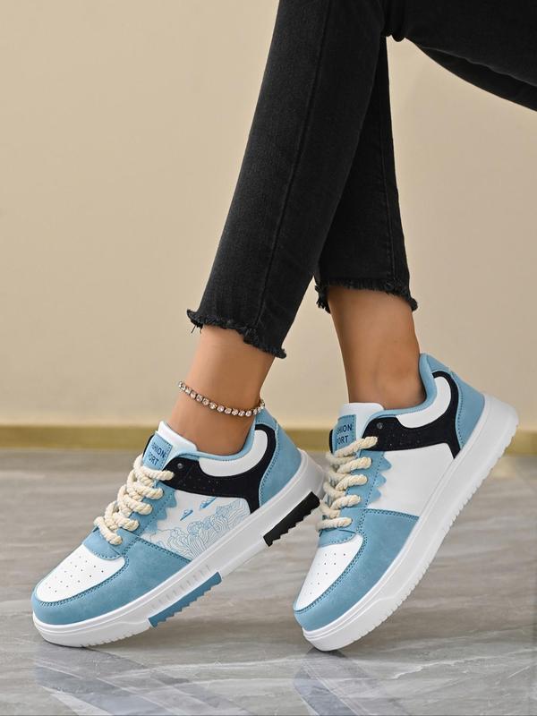 Women's Fashionable Colorblock Letter Label Design Lace Up Low Top Sneakers, Casual Comfortable Breathable Sports Running Shoes, All-match Round Toe Chunky Sneakers for Daily Wear