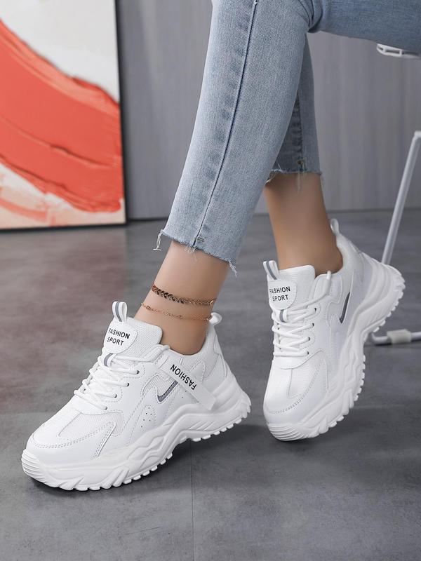 Women's Fashionable Letter Patchwork Design Lace Up Platform Sneakers, Casual Comfortable Breathable Sports Running Shoes, All-match Basic Shoes for Daily Wear