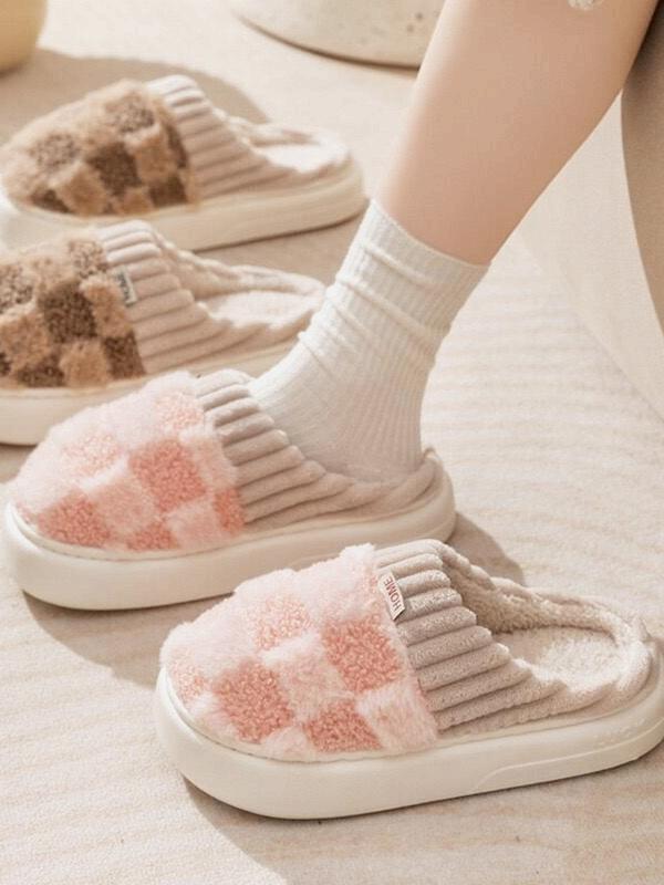 Cute, casual, soft and comfortable home warm cotton slippers, pink and soft, suitable for indoor and outdoor use in autumn and winter