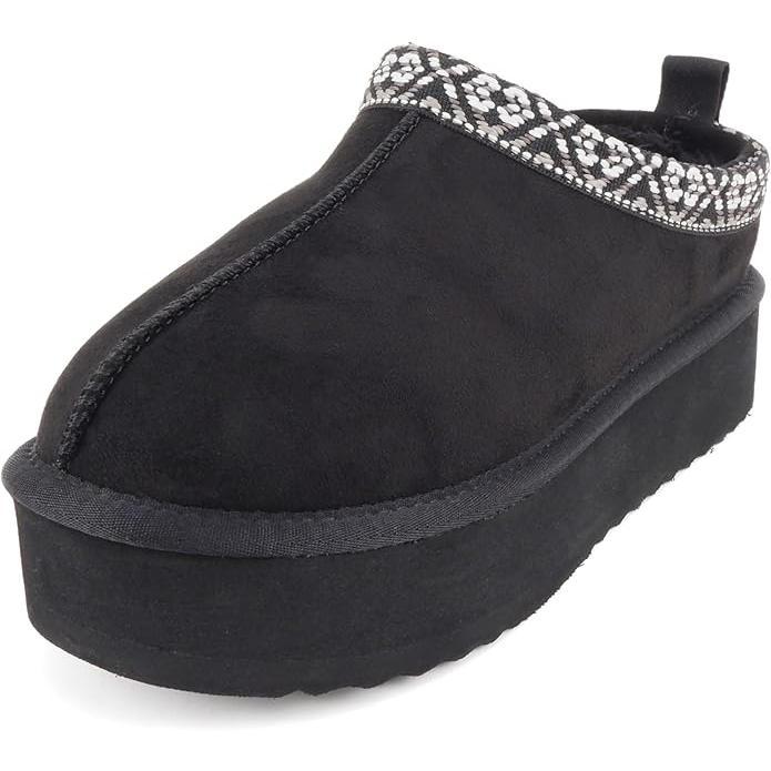 Women Round Toe Slip-On Flatform Lug Sole Sherpa-lined Slipper with Stitch Details