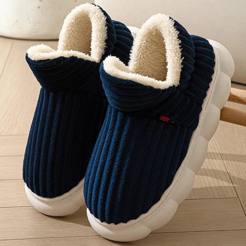 Unisex Plush High-Top Winter Slippers - Waterproof & Fur-Lined