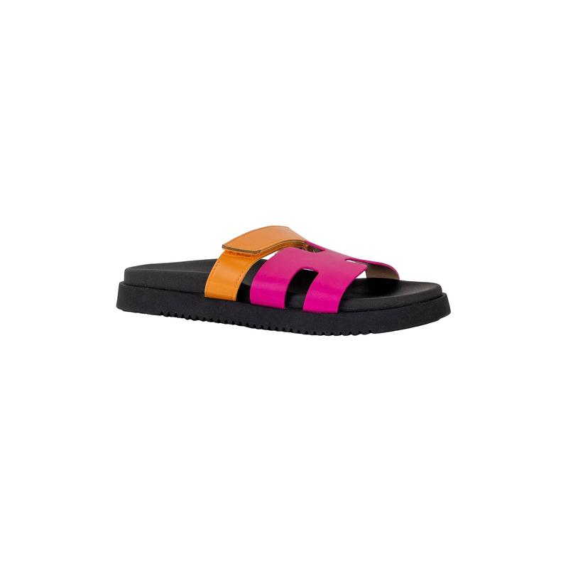 Lyon - Wide Friendly Velcro Front Strap Slide Flat Sandals