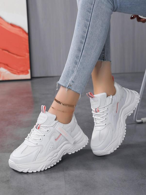 Women's Fashionable Letter Patchwork Design Lace Up Platform Sneakers, Casual Comfortable Breathable Sports Running Shoes, All-match Basic Shoes for Daily Wear