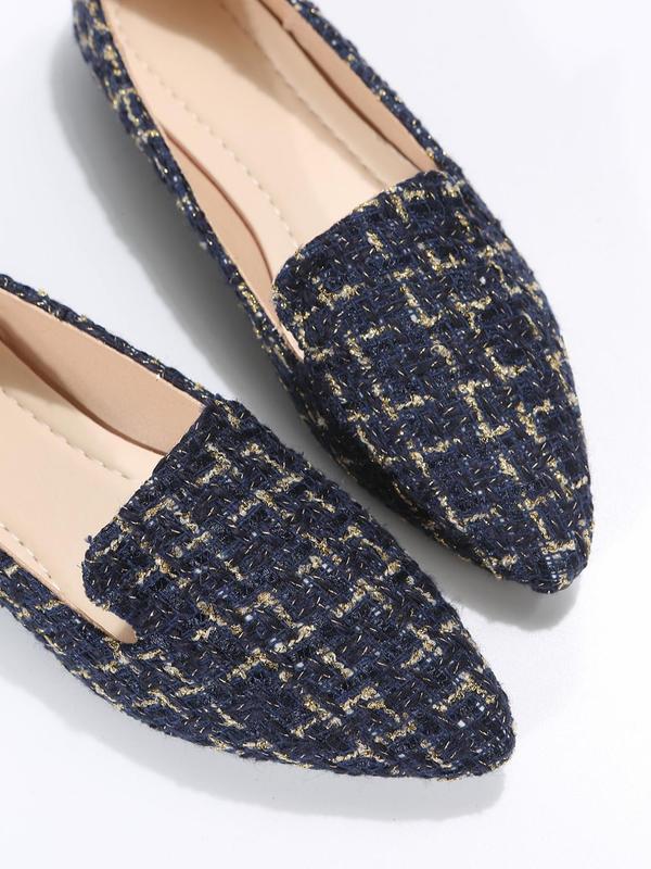 Minimalist Temperament Tweed Pointed Toe Flats, Elegant Colorblock Slip on Flats, New Fashion Designer Shoes for Daily Wear