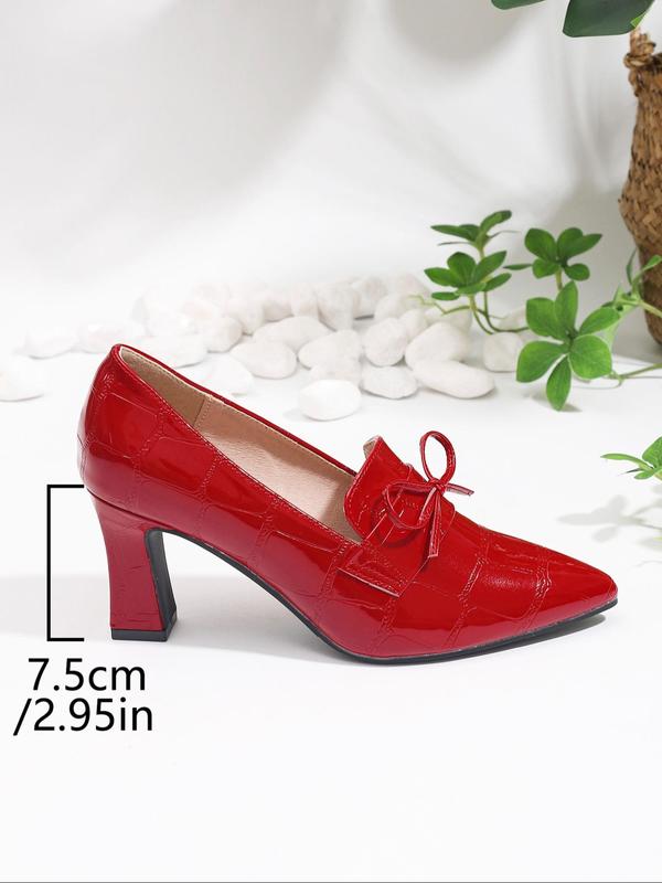 Women's Elegant Bow Decorated Pumps, Pointed Toe High Heels for Party, Daily Clothing Decor, Slip-on Waterproof Chunky Heel Shoes for Women & Girls