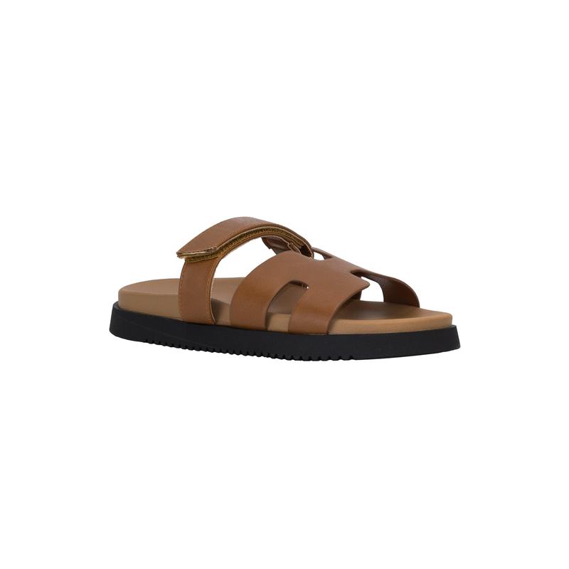 Lyon - Wide Friendly Velcro Front Strap Slide Flat Sandals