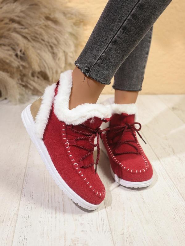 Women's Fashionable Lace Up Snow Boots, Casual Comfortable Warm Ankle Snow Boots for Fall & Winter, Female All-match Trendy Shoes for Daily Wear