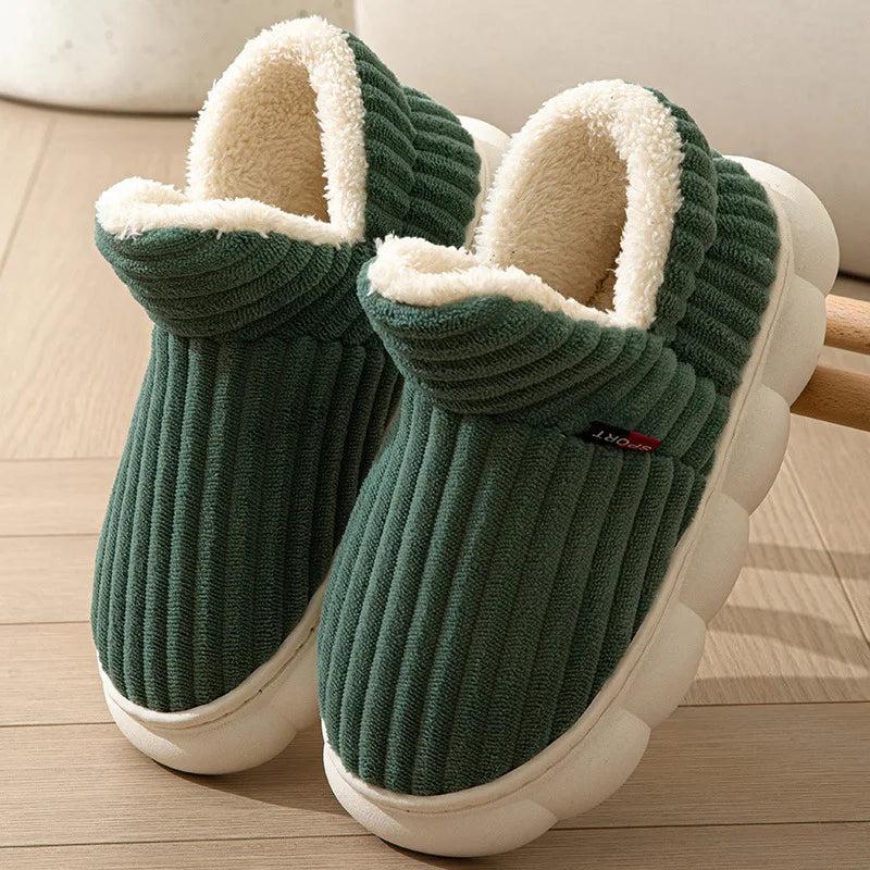 Unisex Plush High-Top Winter Slippers - Waterproof & Fur-Lined