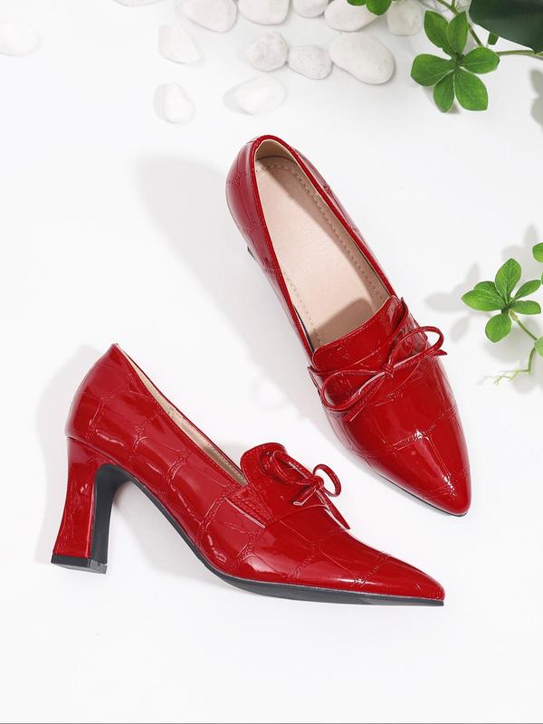 Women's Elegant Bow Decorated Pumps, Pointed Toe High Heels for Party, Daily Clothing Decor, Slip-on Waterproof Chunky Heel Shoes for Women & Girls