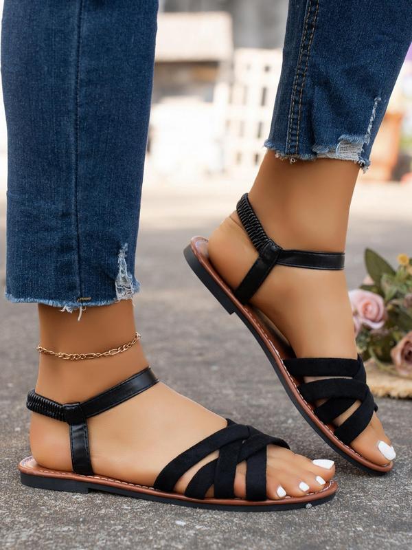 Women's Fashionable Plain Criss Cross Strap Slide Sandals As Gift, Casual Open Toe Flat Sandals for Summer, Lightweight Breathable Comfortable Shoes for Daily Wear