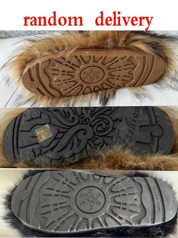 Random Sole Color Women's Street Fluffy Fur Snow Boots, Soft Warm Mid-calf Boots for Autumn & Winter, Platform Slip-on Winter Shoes, Winter Outfits 2024