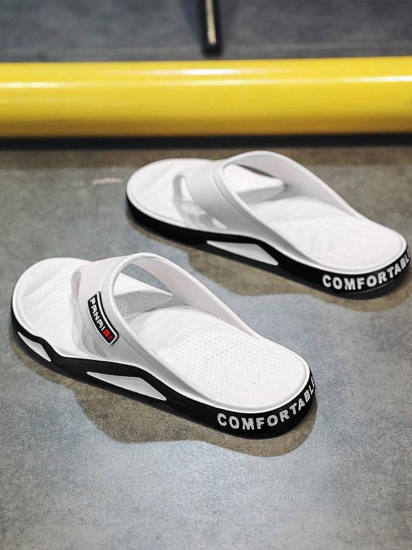 Men's Casual Letter Pattern Soft Comfortable Flip Flops, Non-slip Beach Slippers, Fashionable Slippers for Indoor & Outdoor Wear