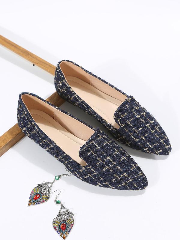 Minimalist Temperament Tweed Pointed Toe Flats, Elegant Colorblock Slip on Flats, New Fashion Designer Shoes for Daily Wear