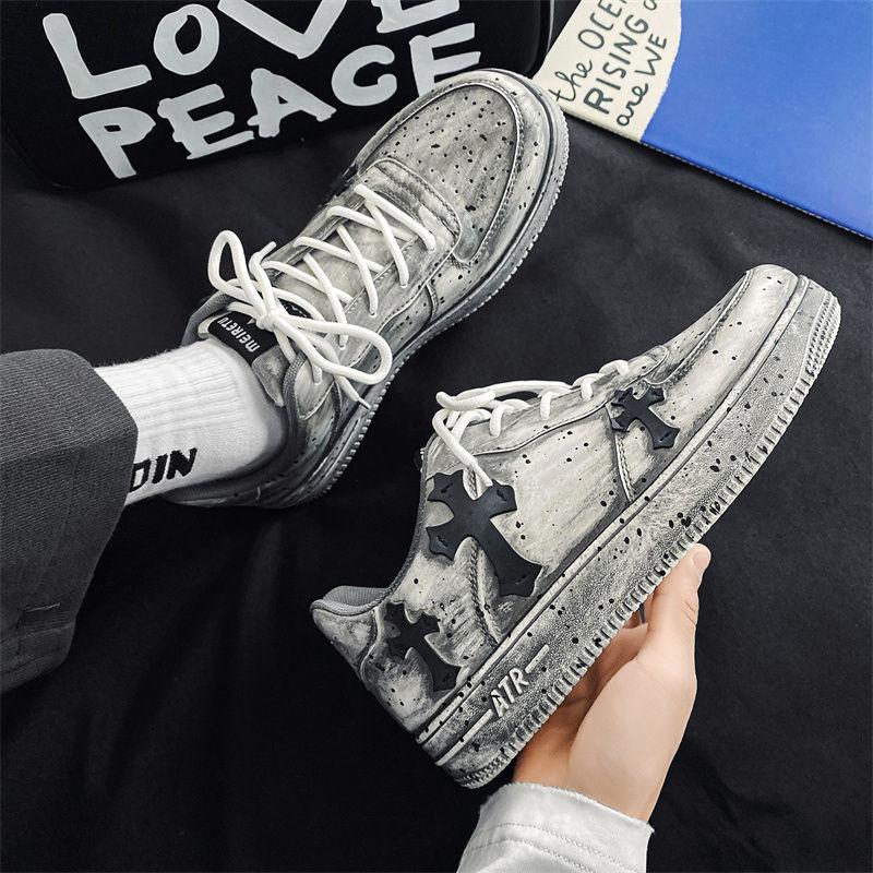 Shoes Men's Autumn New Platform Sneakers Men's Niche Chain Cross Graffiti Sports Casual Shoes Closed Sports Shoes Trainer