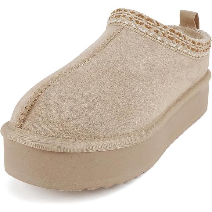 Women Round Toe Slip-On Flatform Lug Sole Sherpa-lined Slipper with Stitch Details