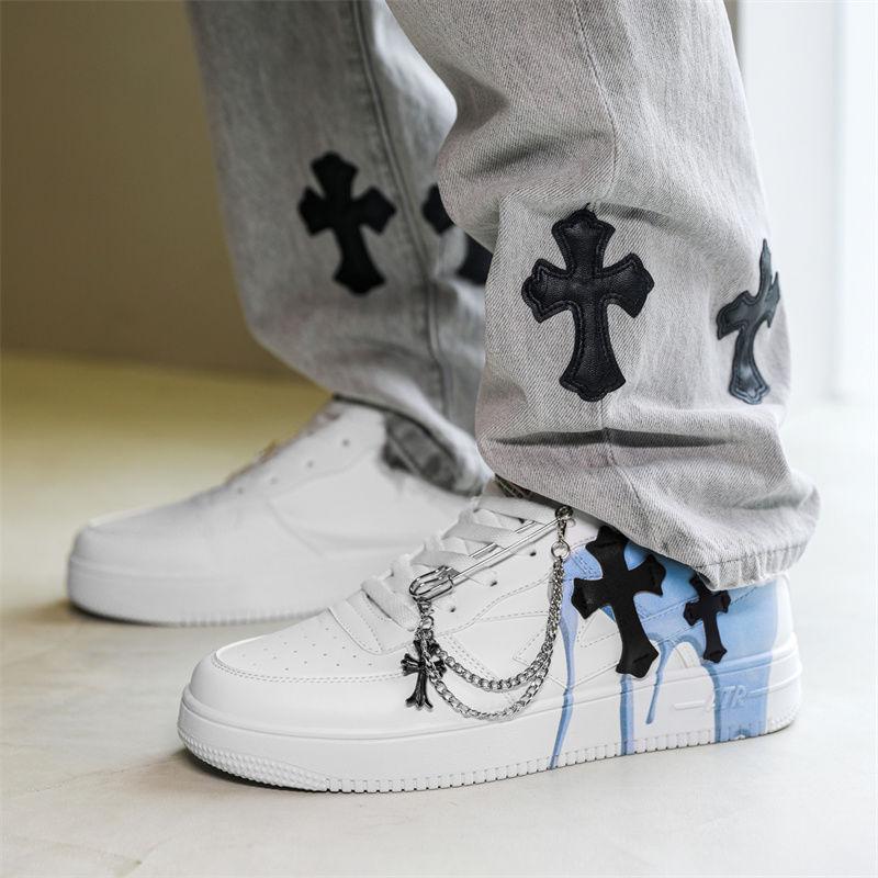 Shoes Men's Autumn New Platform Sneakers Men's Niche Chain Cross Graffiti Sports Casual Shoes Closed Sports Shoes Trainer