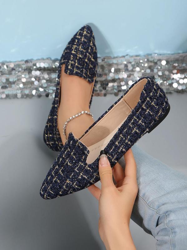 Minimalist Temperament Tweed Pointed Toe Flats, Elegant Colorblock Slip on Flats, New Fashion Designer Shoes for Daily Wear