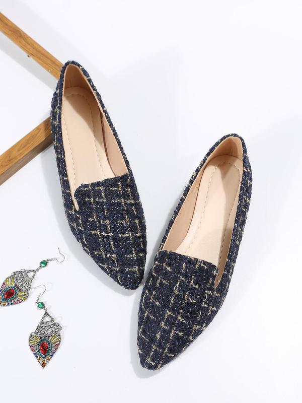 Minimalist Temperament Tweed Pointed Toe Flats, Elegant Colorblock Slip on Flats, New Fashion Designer Shoes for Daily Wear