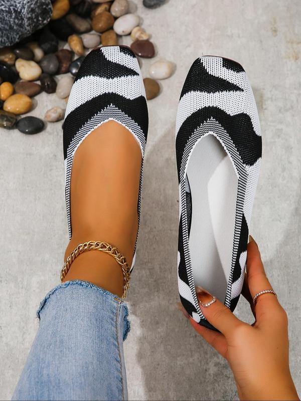 Women's Fashionable Zebra Stripe Pattern Slip on Ballet Flats, Casual Comfortable Breathable Flat Shoes, All-match Commuter Shoes for Work & Daily Wear