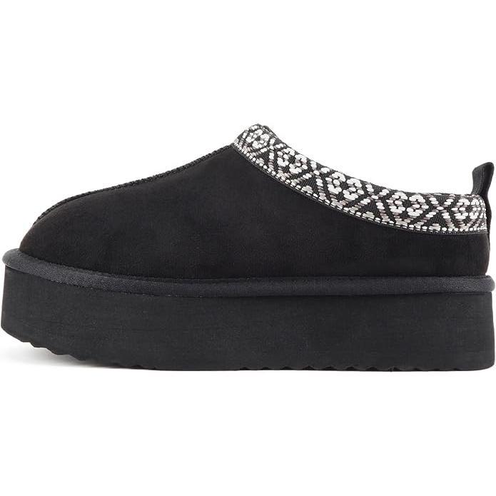 Women Round Toe Slip-On Flatform Lug Sole Sherpa-lined Slipper with Stitch Details