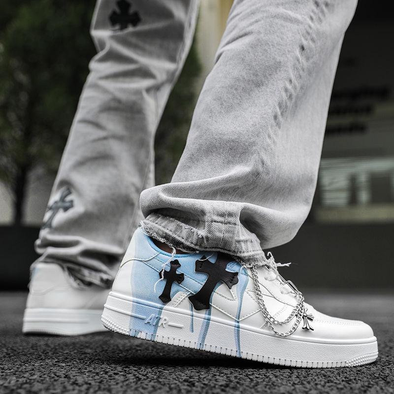 Shoes Men's Autumn New Platform Sneakers Men's Niche Chain Cross Graffiti Sports Casual Shoes Closed Sports Shoes Trainer