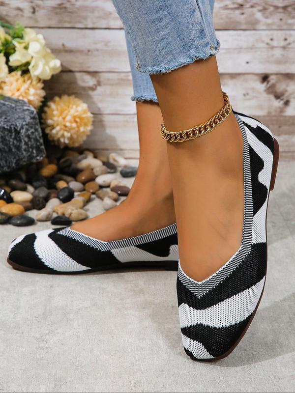 Women's Fashionable Zebra Stripe Pattern Slip on Ballet Flats, Casual Comfortable Breathable Flat Shoes, All-match Commuter Shoes for Work & Daily Wear