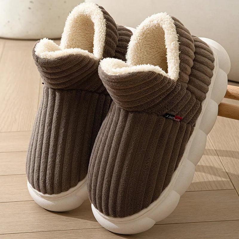 Unisex Plush High-Top Winter Slippers - Waterproof & Fur-Lined