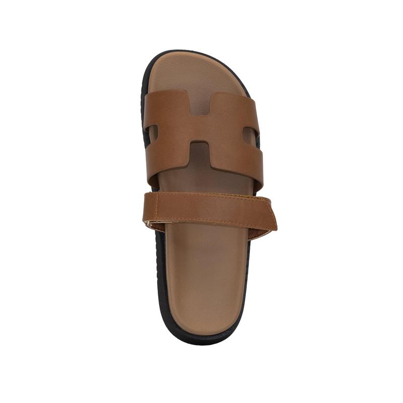 Lyon - Wide Friendly Velcro Front Strap Slide Flat Sandals