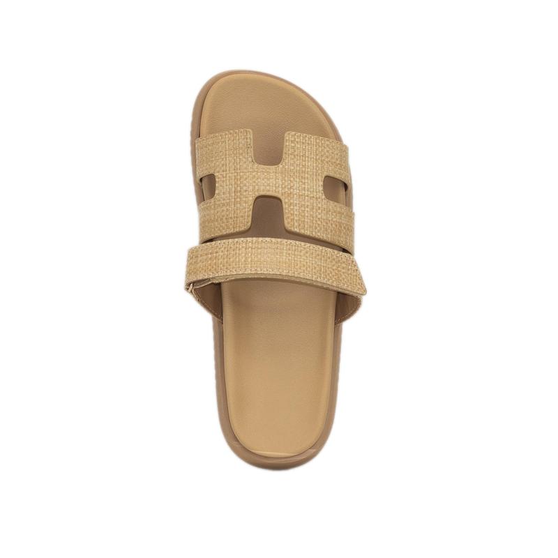 Lyon - Wide Friendly Velcro Front Strap Slide Flat Sandals