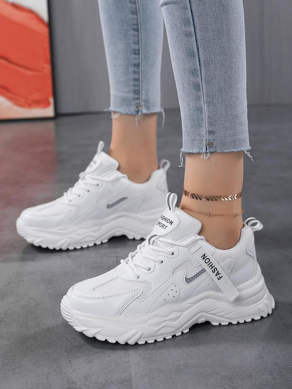 Women's Fashionable Letter Patchwork Design Lace Up Platform Sneakers, Casual Comfortable Breathable Sports Running Shoes, All-match Basic Shoes for Daily Wear