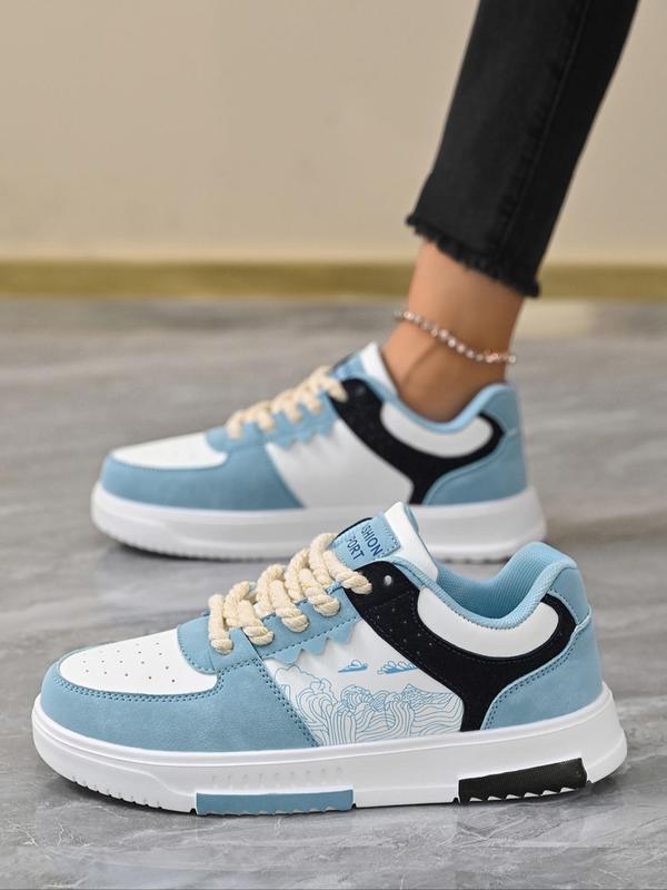 Women's Fashionable Colorblock Letter Label Design Lace Up Low Top Sneakers, Casual Comfortable Breathable Sports Running Shoes, All-match Round Toe Chunky Sneakers for Daily Wear